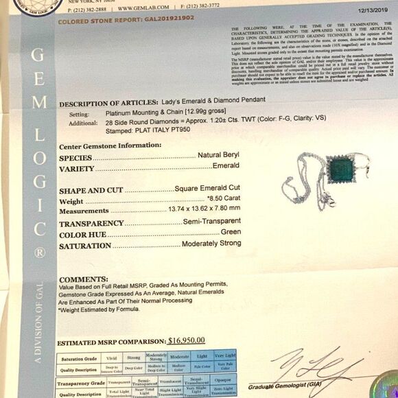 Diamond Emerald Necklace 18" Platinum 9.70 TCW GIA Certified $16,950 921902 - Picture 11 of 11